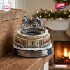 Front view of the New York Yankees 125th Anniversary Ballpark Christmas Ornament on a wooden mantel.