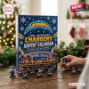 Front view of an NFL Los Angeles Chargers Advent Calendar with figurines displayed on a table.