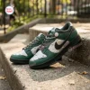 Side view of Nike Dr Doom Custom Dunk Air Force 1 Sneakers in green and white on stone steps.
