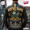 Back view of Notre Dame Fighting Irish Football leather jacket featuring team graphics.