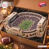 Top view of a Notre Dame Fighting Irish stadium plush pillow inside an open gift box.