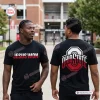 Two views of a man wearing a black shirt with Jesus Won text and an Ohio State graphic.