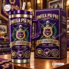 Front view of the Omega Psi Phi 115th Anniversary Purple Handle Tumbler with matching box.