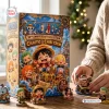 Front view of One Piece Chibi Crew 30th Anniversary Advent Calendar Blind Box packaging and figurines.