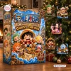 Front view of One Piece Chibi Crew 30th Anniversary Advent Calendar Blind Box beside holiday tree ornaments.