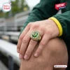 Closeup of an Oregon Ducks 132nd Anniversary 1894-2026 Ring worn on a hand.
