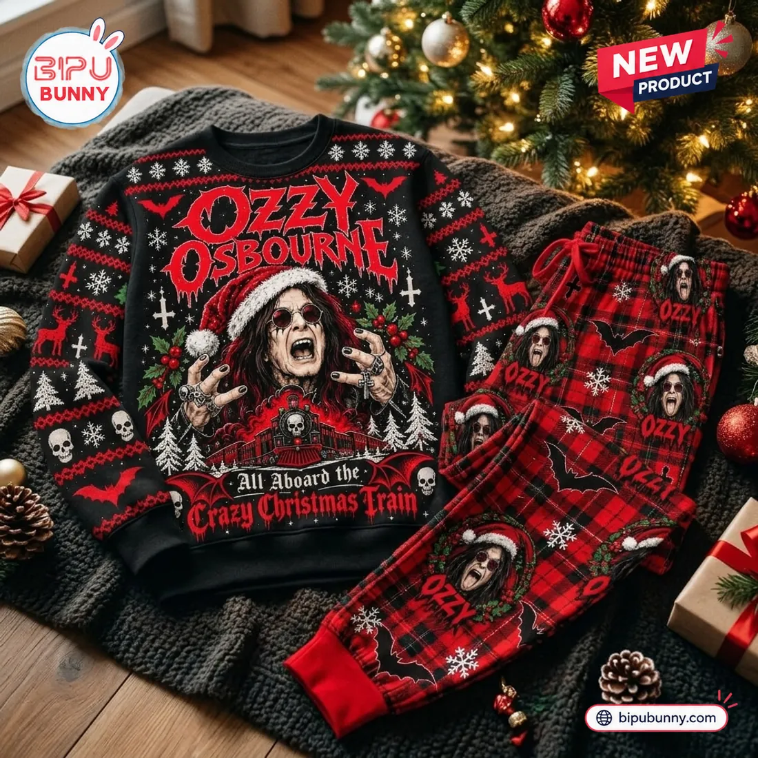 Ozzy Osbourne Crazy Train Christmas Sweater and Jogger Set Ozzy Osbourne Crazy Train Christmas Sweater and Jogger Set