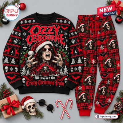 Ozzy Osbourne Crazy Train Christmas Sweater and Jogger Set