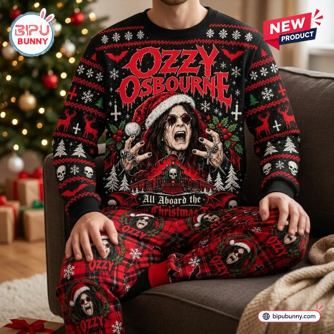 Ozzy Osbourne Crazy Train Christmas Sweater and Jogger Set Ozzy Osbourne Crazy Train Christmas Sweater and Jogger Set