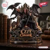Front view of the Ozzy Osbourne figurine seated on a gothic throne with bats and skull details.