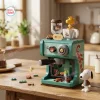 Front view of Panasy Peanuts Coffee Maker Building Block Set on wooden table.