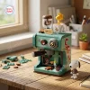 Front view of the Panasy Peanuts Coffee Maker Building Block Set on a wooden desk.