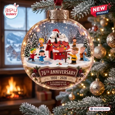 Peanuts 76th Anniversary Glass Christmas Ornament