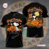 Front and back view of the Peanuts Great Pumpkin 60th Anniversary Shirt with autumn graphics.