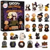 Front view of Peanuts Snoopy Halloween 2026 Advent Calendar box alongside 24 spooky character figurines.