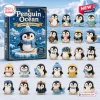 Front view of a Penguin Ocean Acrylic Advent Calendar box displayed with twenty-four penguin figurines on snowy ground.