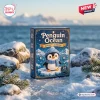 Front view of the Penguin Ocean Acrylic Advent Calendar box set outdoors in a snowy landscape near water.