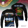 Front and back view of a black long-sleeve Phi Beta Sigma Juneteenth Black History Month Hoodie with graphics.