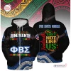 Front and back view of a Phi Beta Sigma Juneteenth Black History Month Hoodie with graphic prints.