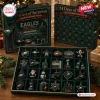 Front view of Philadelphia Eagles Christmas Advent Calendar displaying numbered doors and ornaments in open box.