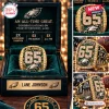 Closeup of Philadelphia Eagles Lane Johnson championship ring inside a green display box.