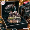 Philadelphia Eagles Nick Foles Philly Special Ornament displayed inside a green velvet gift box with logo backdrop.