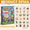 Front view of Phineas and Ferb Advent Calendar Blind Box showing dimensions and 24 ornament grid.