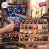 Front view of Pink Floyd Little People Collector Advent Calendar with 24 figures arranged on a tiered wooden display.