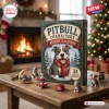 Front view of Pitbull Dog Characters Christmas Advent Calendar box with miniature figurines on wooden table.