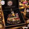 Pittsburgh Steelers Santonio Holmes Toe-Tap Catch Christmas Ornament inside a black box with gold trim.