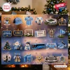 Front view of the Play Up Sky Blues Christmas Advent Calendar featuring twenty four numbered windows and football themed ornaments.