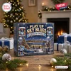 Front view of Play Up Sky Blues Christmas Advent Calendar on a wooden table with festive decor.