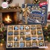 Front view of an open Play Up Sky Blues Christmas Advent Calendar revealing twenty-four collectible ornaments.