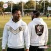 Man wearing PNG Chiefs Limited Edition White Hoodie with tribal front chevron and large back crest.
