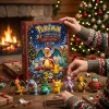 Hands holding a Pokémon 30th Anniversary Kanto 151 Legends Charizard Edition 2026 Advent Calendar box near a decorated tree.