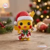 Front view of Pokémon Pikachu Christmas Vinyl Figure wearing a Santa hat and holding a candy cane.