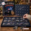 Front view of Police Vehicles Christmas Advent Calendar with open numbered doors and acrylic ornaments.