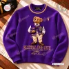 Front view of the Polo Ralph Lauren x Omega Psi Phi purple sweatshirt featuring a teddy bear graphic.