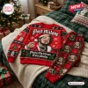 Front view of the Post Malone Christmas Sweater And Jogger Pants Set in red with festive graphics.
