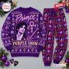 Front view of the Prince Purple Ugly Christmas Sweater Jogger Set featuring portraits and guitar graphics.