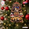 Front view of Queen Bohemian Rhapsody Christmas Ornament hanging on a lit tree.