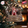 Front view of the Queen We Will Rock You Christmas Ornament featuring band members inside a robotic hand.