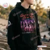 Front view of a person wearing a Queens Of The Stone Age Tour Black Hoodie with graphic print.