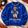 Front view of a blue Ralph Lauren x Phi Beta Sigma sweatshirt featuring a teddy bear graphic.