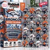 Front view of a Riddell Denver Broncos mini helmet advent calendar next to a clear display case.