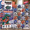 Front view of the Florida Gators Speed Mini Helmet Advent Calendar packaging next to an open display case.