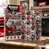Front view of the Georgia Bulldogs Mini Helmet Advent Calendar packaging next to a display case of twenty-four mini helmets.