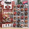 Front view of the San Francisco 49ers mini helmet advent calendar packaging and display case.