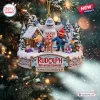 Front view of Rudolph The Red-Nosed Reindeer Christmas Figurine Ornament featuring multiple characters in a snowy scene.