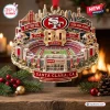 Front view of the San Francisco 49ers 80th Anniversary Christmas Ornament featuring a stadium and city skyline.